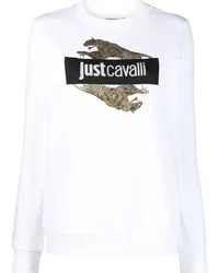 Just Cavalli Sweatshirt mit Strass-Logo Weiß