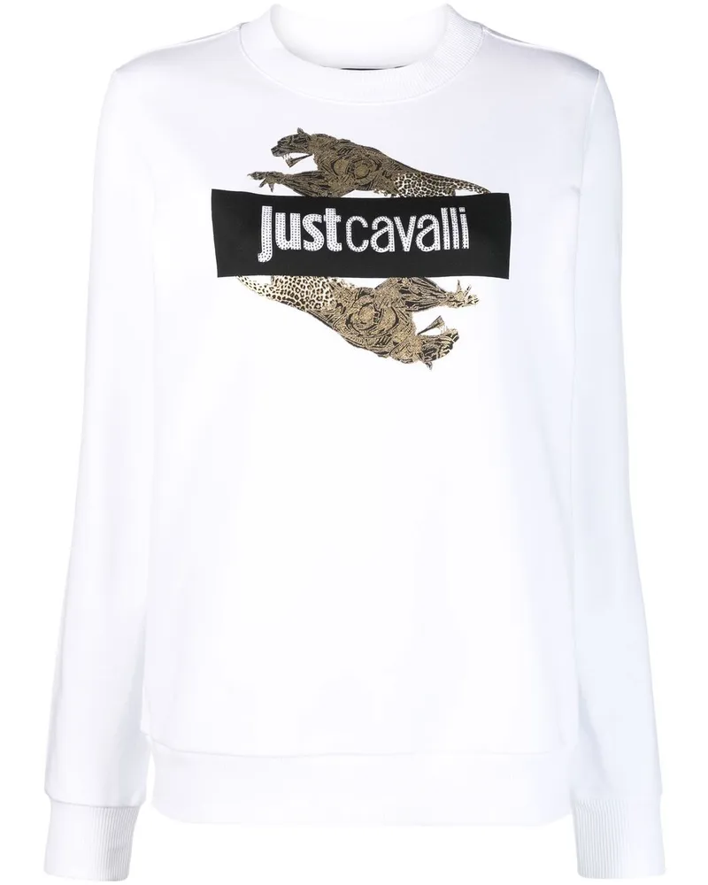 Just Cavalli Sweatshirt mit Strass-Logo Weiß