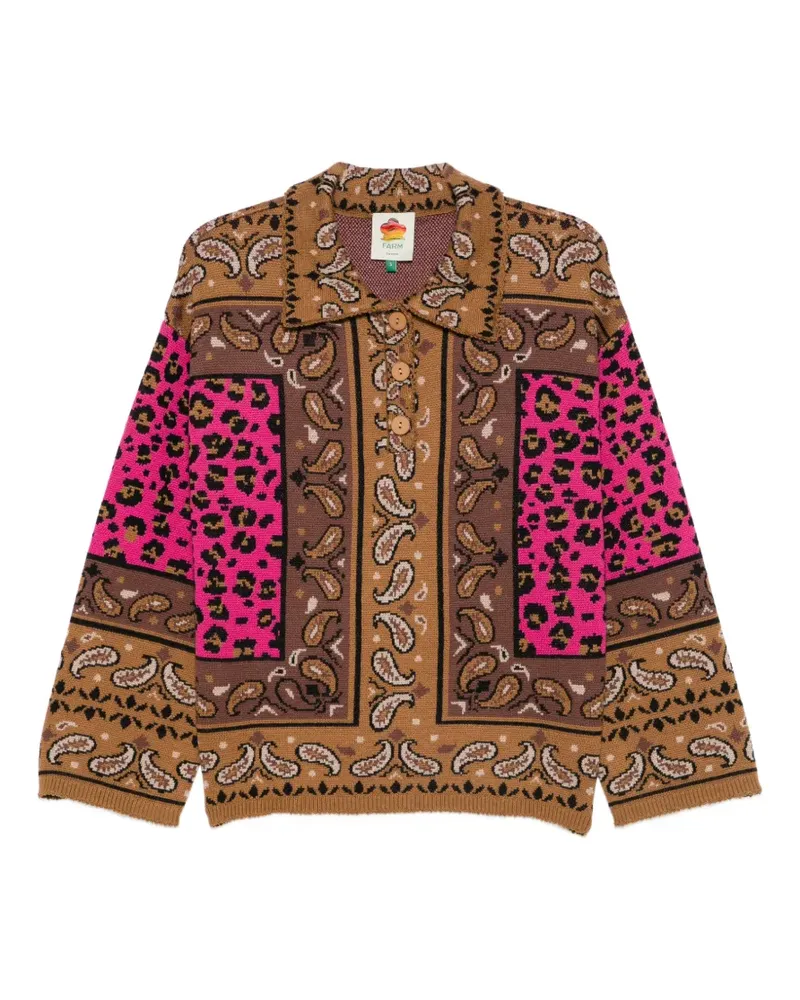 FARM Rio paisley leopard-print polo top - Braun Braun