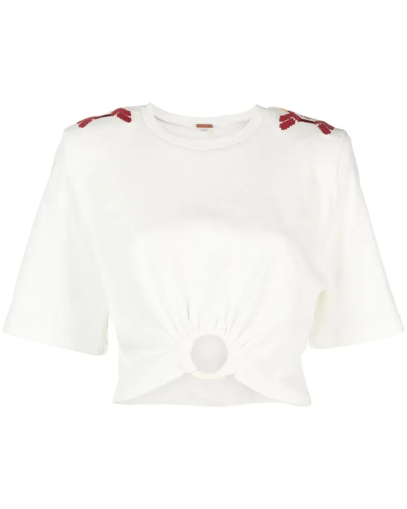 Johanna Ortiz Besticktes Cropped-T-Shirt - Weiß Weiß