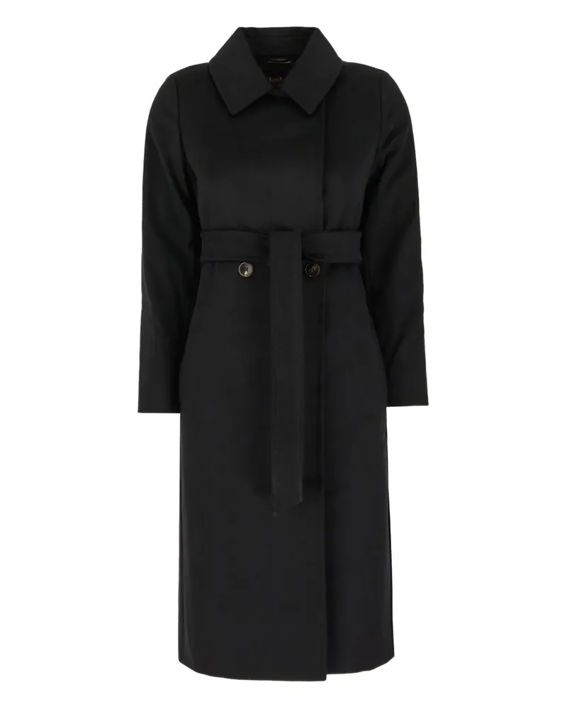 Max Mara Doppelreihiger Wollmantel mit Gürtel - Schwarz Schwarz