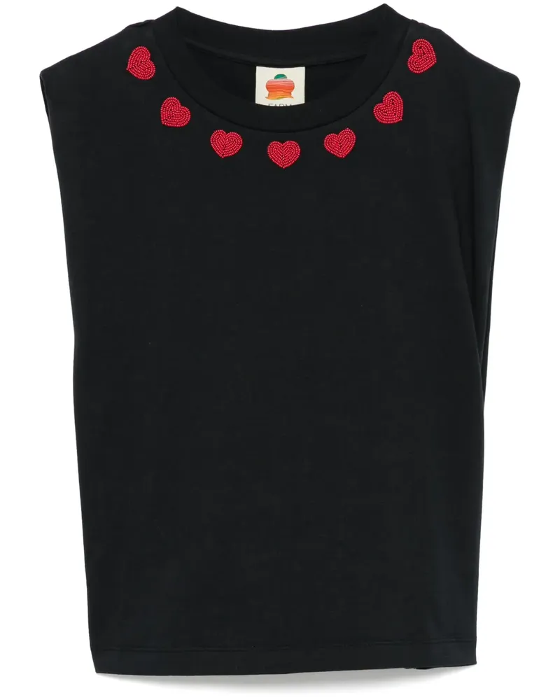 FARM Rio T-Shirt mit Perlenherzen - Schwarz Schwarz