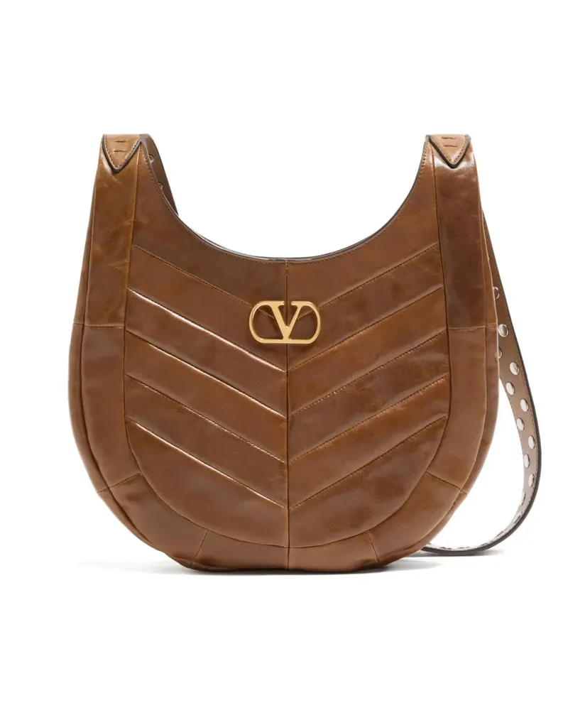 Valentino Garavani Chevron-Schultertasche mit Nietendetail - Braun Braun