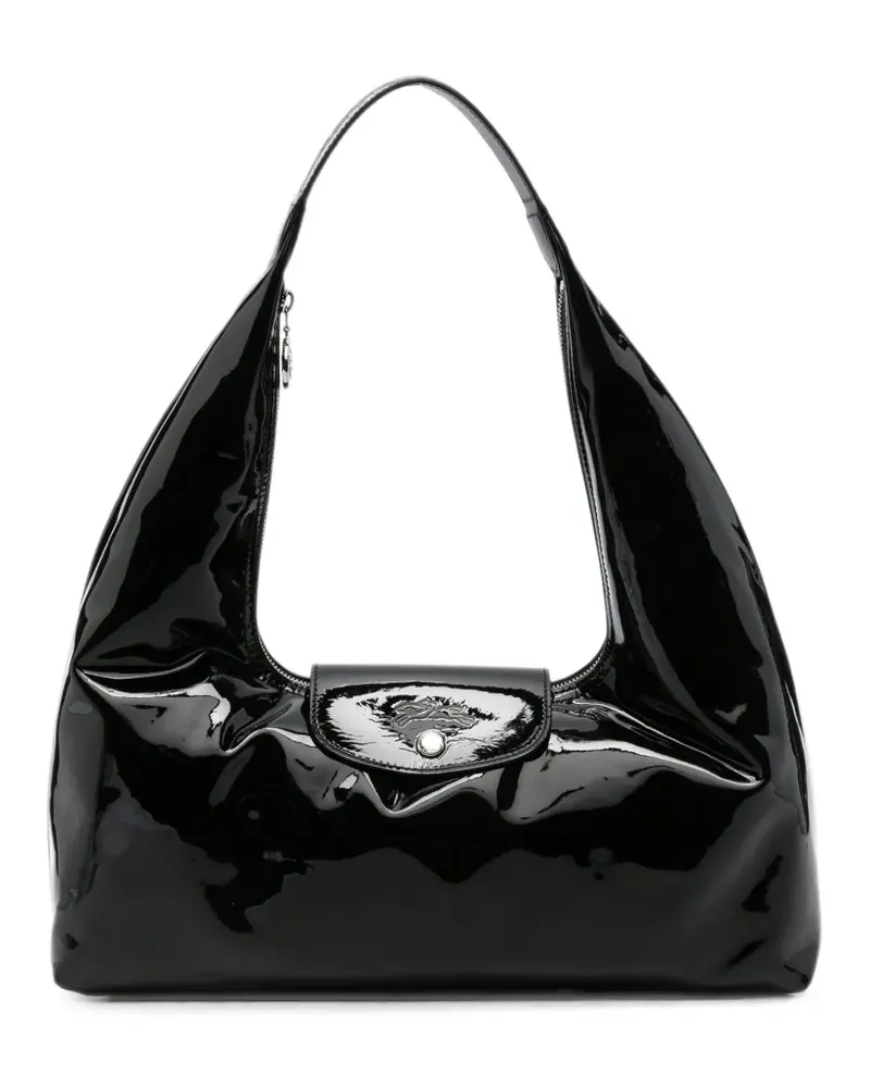 Longchamp Xtra L Le Pliage Schultertasche aus Lackleder - Schwarz Schwarz
