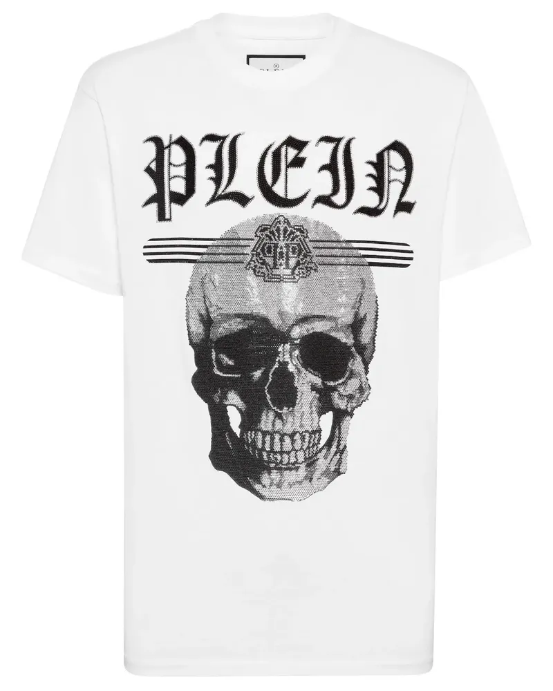 Philipp Plein T-Shirt mit kristallverziertem Totenkopf - Weiß Weiß