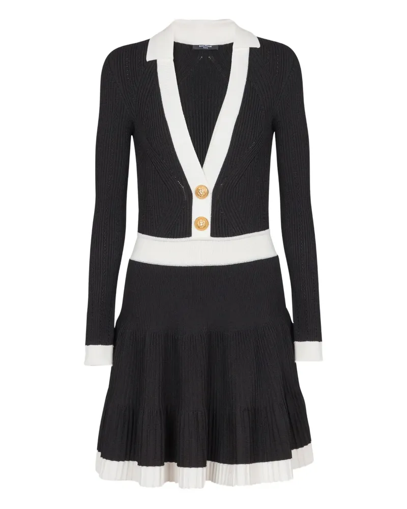 Balmain v-neck pleated knit dress - Schwarz Schwarz