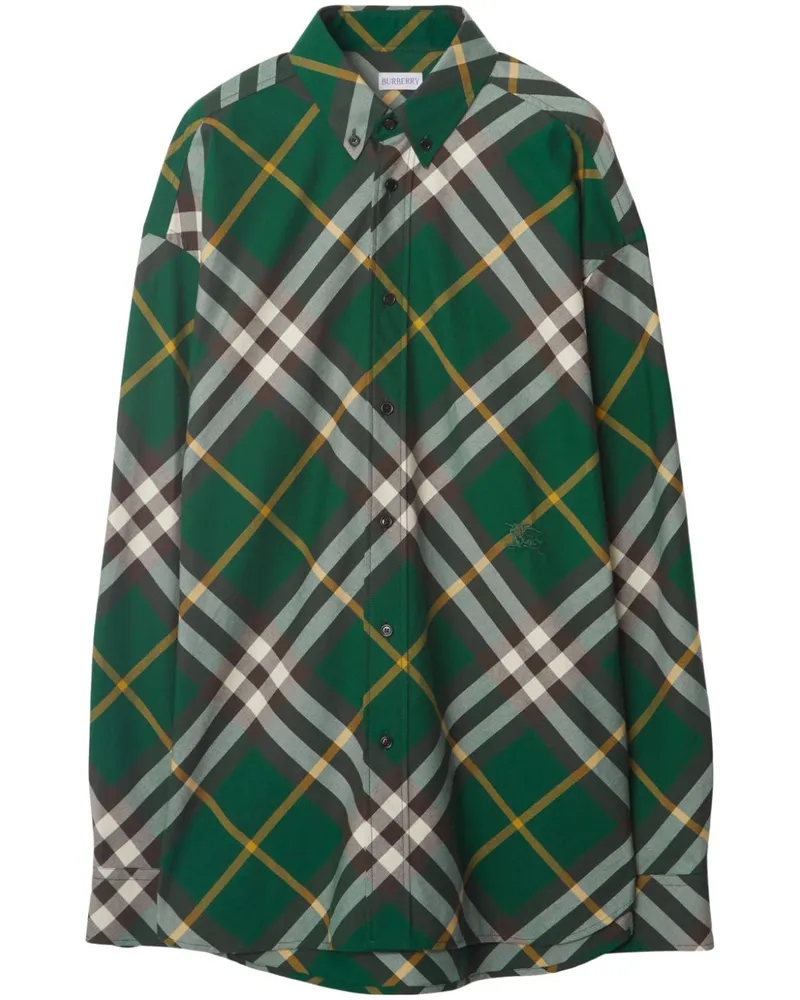 Burberry Kariertes Hemd mit Ritteremblem-Stickerei - Grün Grün