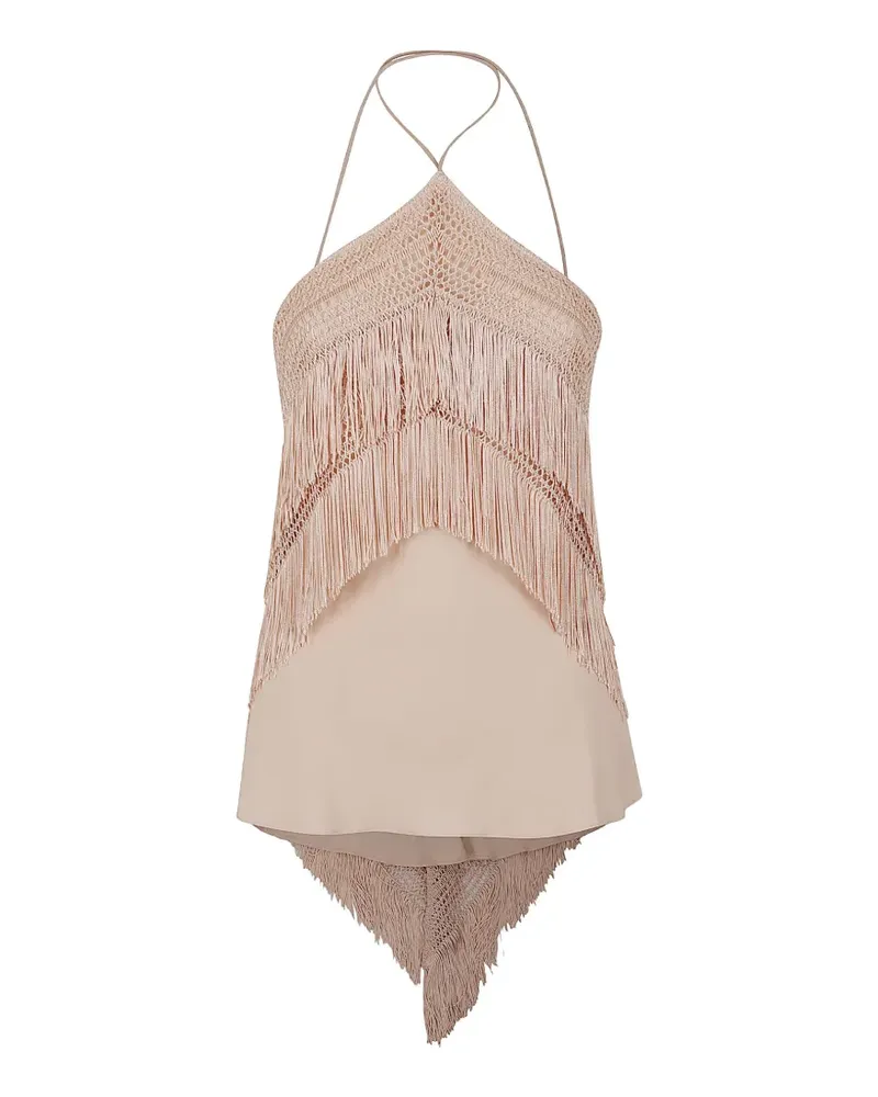 ANDAMANE Reina fringe-trimmed crochet-knit blouse - Nude Nude