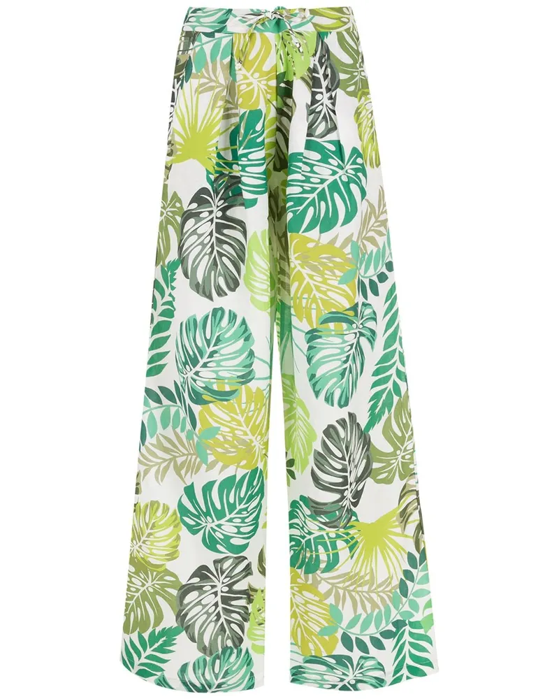 Amir Slama Gerade Hose mit Palmblatt-Print - Weiß Weiß