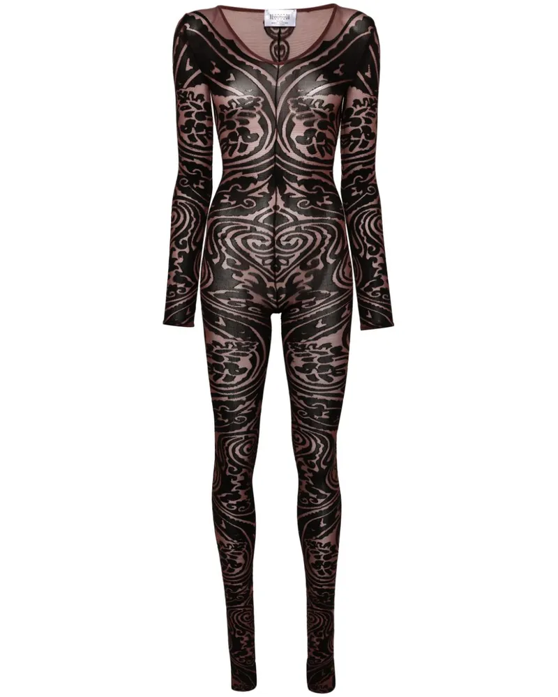 Wolford x ETRO Body Tattoo Catsuit mit V-Ausschnitt - Braun Braun
