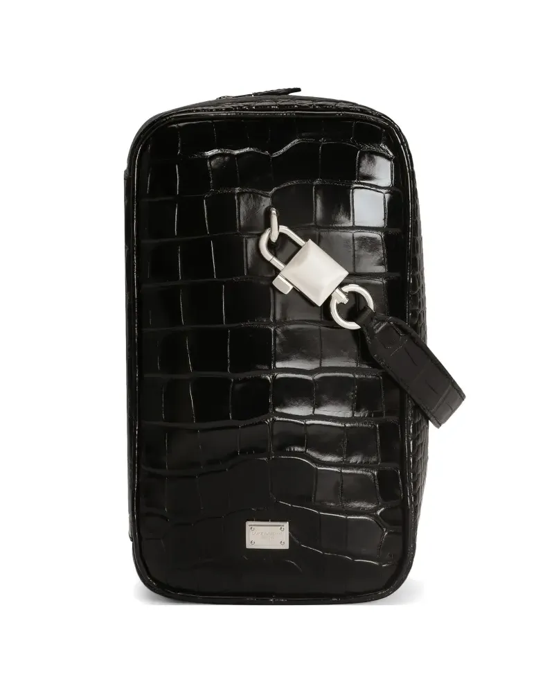 Dolce & Gabbana Lock Handtasche aus poliertem Alligator - Schwarz Schwarz