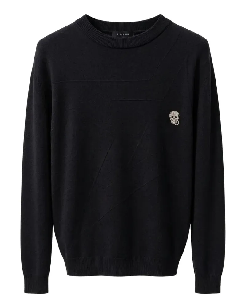John Richmond Strukturierter Pullover mit Totenkopf-Patch - Schwarz Schwarz