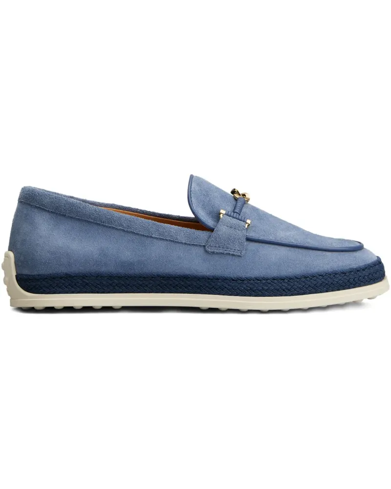 TOD'S Loafer aus Wildleder mit Raffiabast - Blau Blau