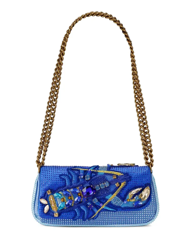 Kurt Geiger Kristallverzierte Schultertasche mit Hummer-Patch - Blau Blau