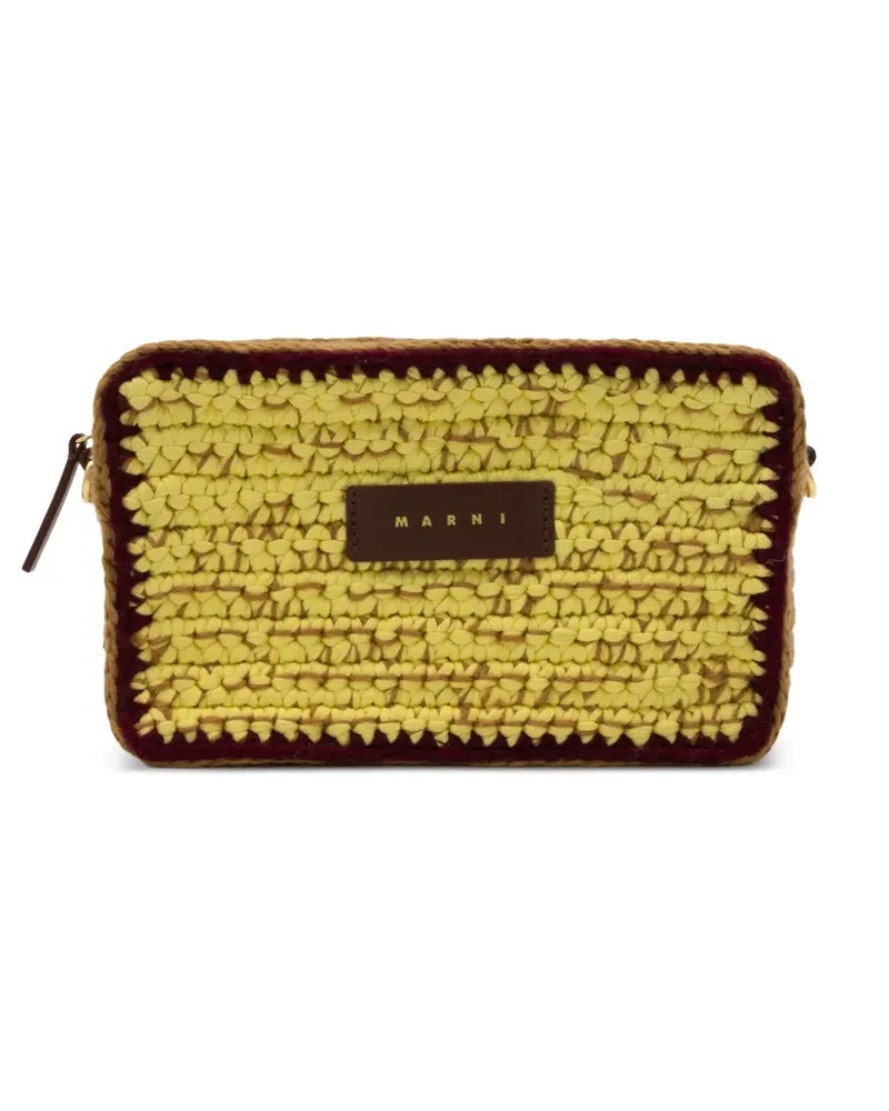 Marni logo-patch crochet-knit shoulder bag - Gelb Gelb
