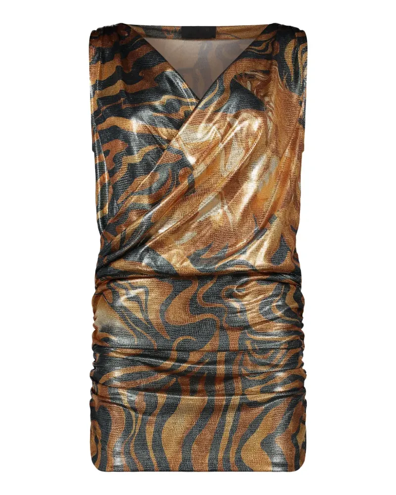 Alberta Ferretti draped abstract-print mini dress - Gold Gold