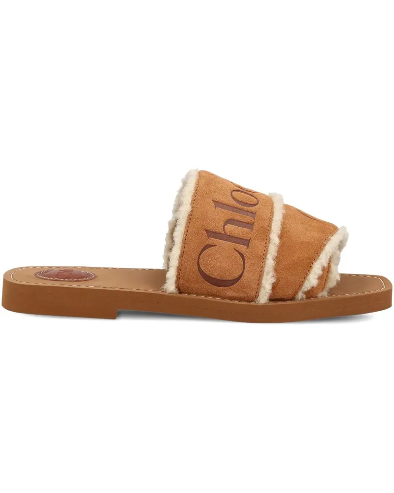 Chloé Woody logo-embellished shearling sandals - Braun Braun
