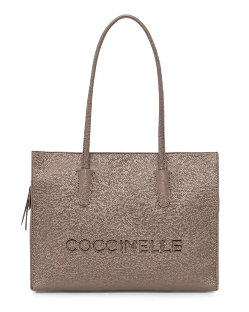 Coccinelle medium Myrtha26 logo-debossed grained leather tote bag - Braun Braun