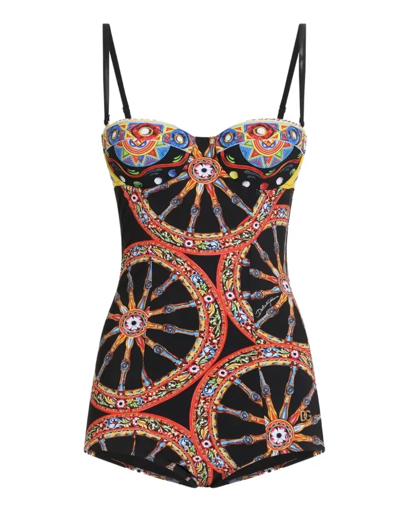 Dolce & Gabbana Balconette-Badeanzug mit Carretto-Print - Schwarz Schwarz
