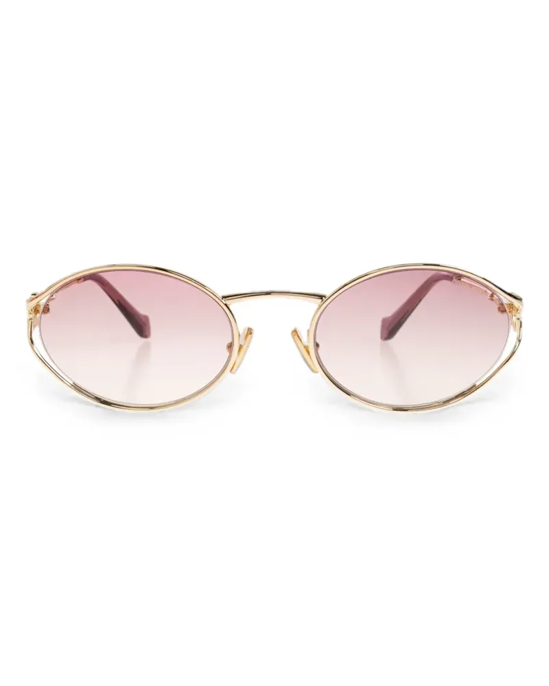 Miu Miu logo-plaque oval-frame sunglasses - Gold Gold