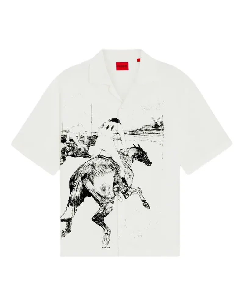 HUGO BOSS graphic-print camp-collar shirt - Nude Nude
