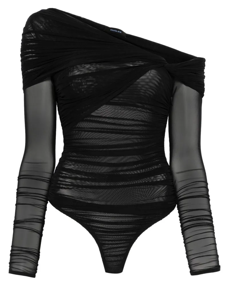 Thierry Mugler Schulterfreier Body mit Raffung - Schwarz Schwarz