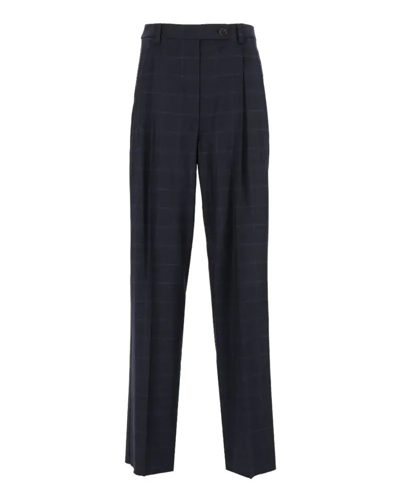 Emporio Armani Karierte Hose aus Stretch-Schurwolle mit Falten vorne - Blau Blau