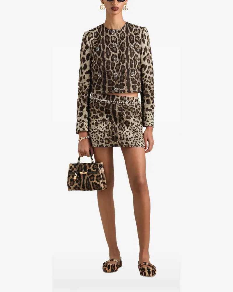 Dolce & Gabbana leo-print brocade single-breasted jacket with jewel buttons - Nude Nude