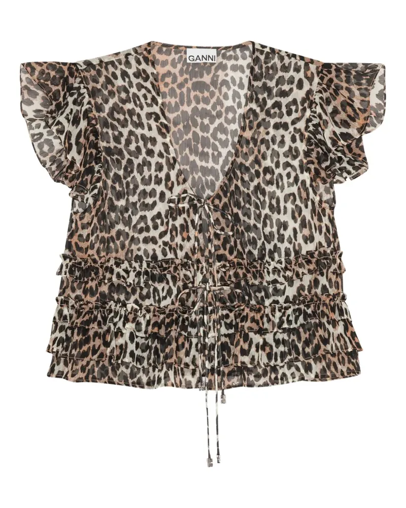 Ganni Bluse mit Leoparden-Print - Nude Nude
