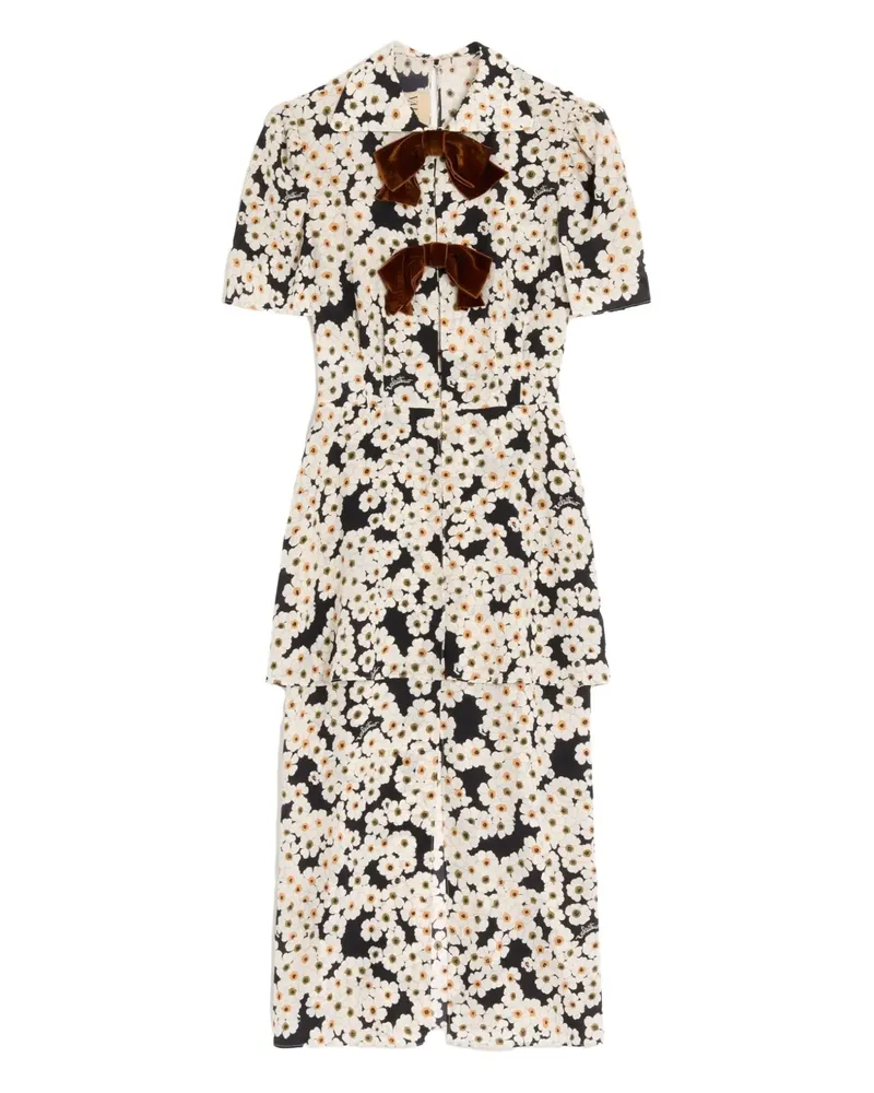 Valentino Garavani Schleifen-Midikleid mit Primula-Print - Schwarz Schwarz