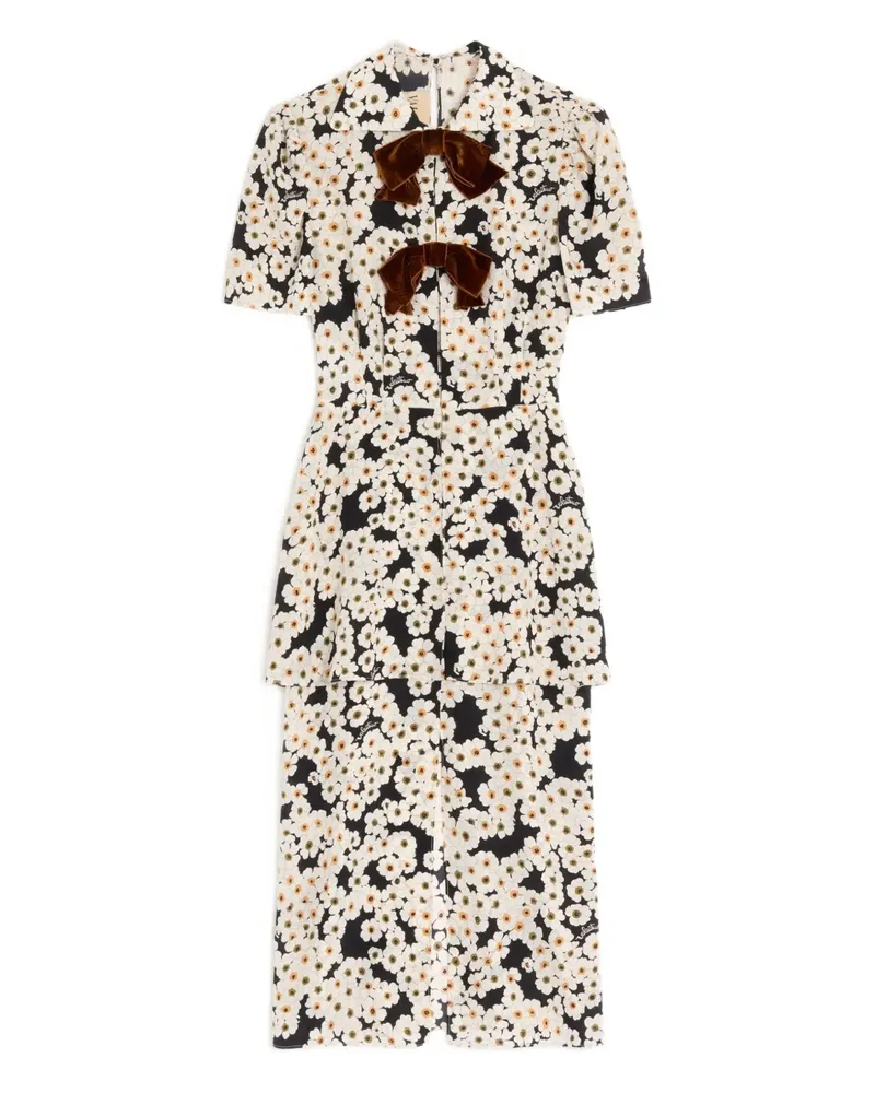 Valentino Garavani Schleifen-Midikleid mit Primula-Print - Schwarz Schwarz