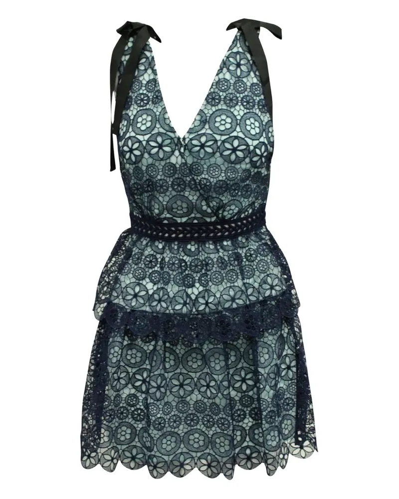 Self-Portrait lace tiered mini dress - Blau Blau