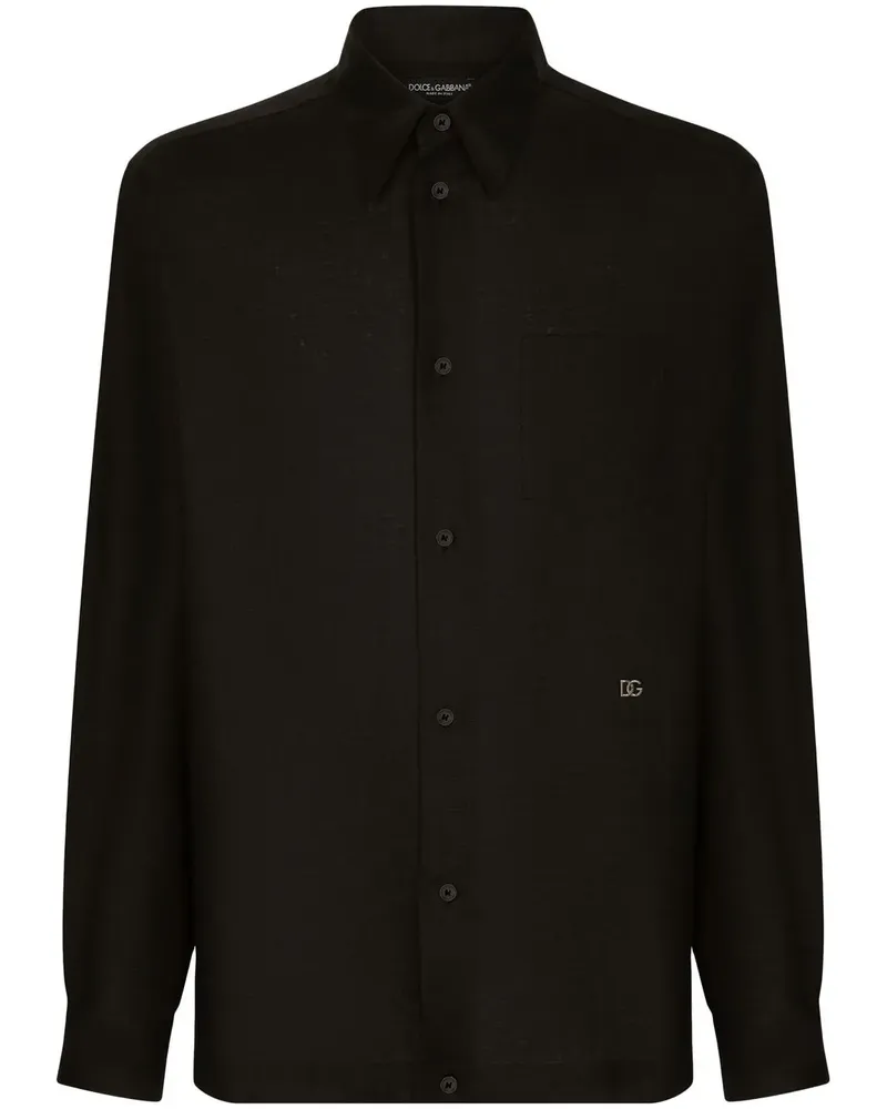 Dolce & Gabbana Leinenhemd mit Logo-Schild - Schwarz Schwarz