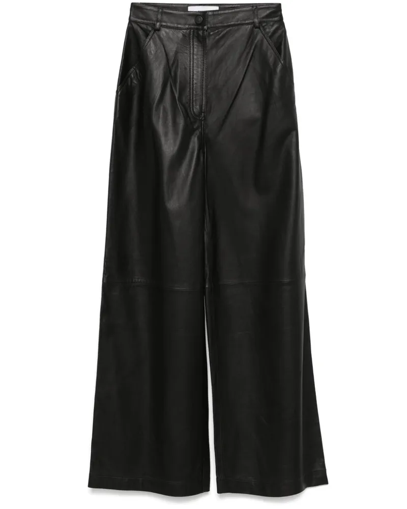 Yves Salomon Lederhose mit geradem Bein - Schwarz Schwarz