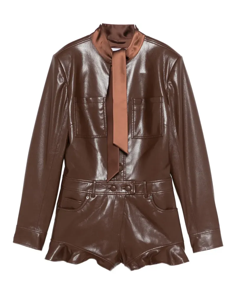 Self-Portrait ruffle tie playsuit - Braun Braun