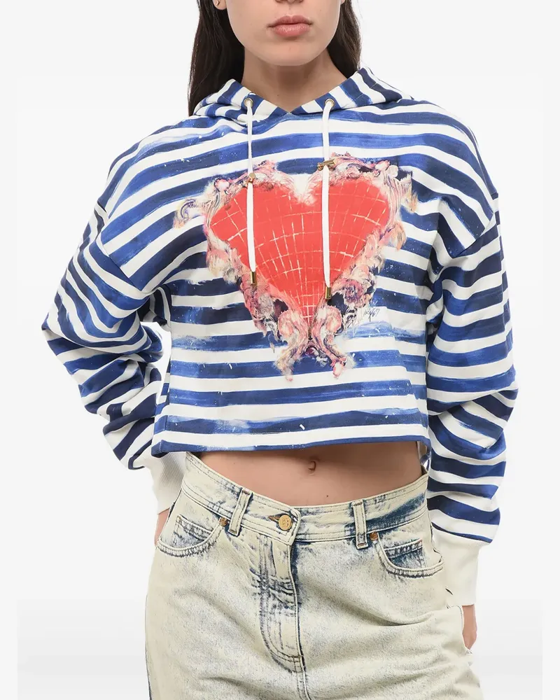 Balmain Gestreifter Hoodie mit Herz-Print - Blau Blau