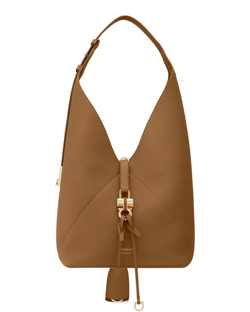 Ferragamo Kleine Schultertasche mit V-Form - Braun Braun