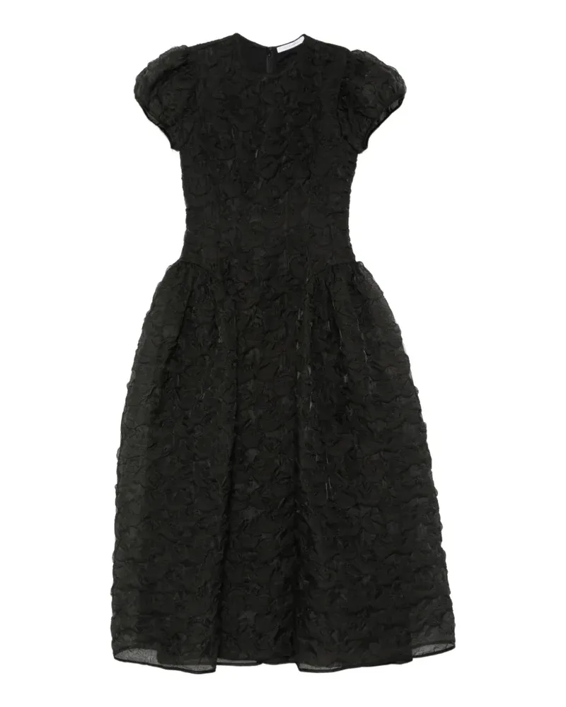 Cecilie Bahnsen puff-sleeve textured-finish midi dress - Schwarz Schwarz