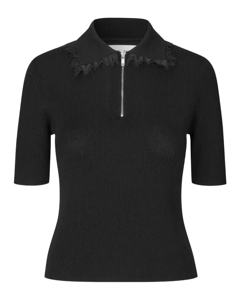 Samsøe & Samsøe Geripptes Sanelly Poloshirt mit Spitzenbesatz - Schwarz Schwarz