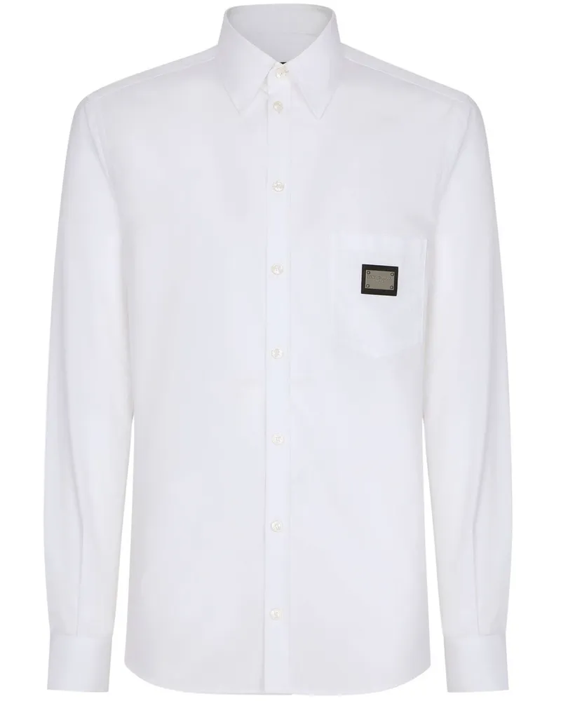 Dolce & Gabbana Martini-Fit-Hemd mit Logo-Schild - Weiß Weiß