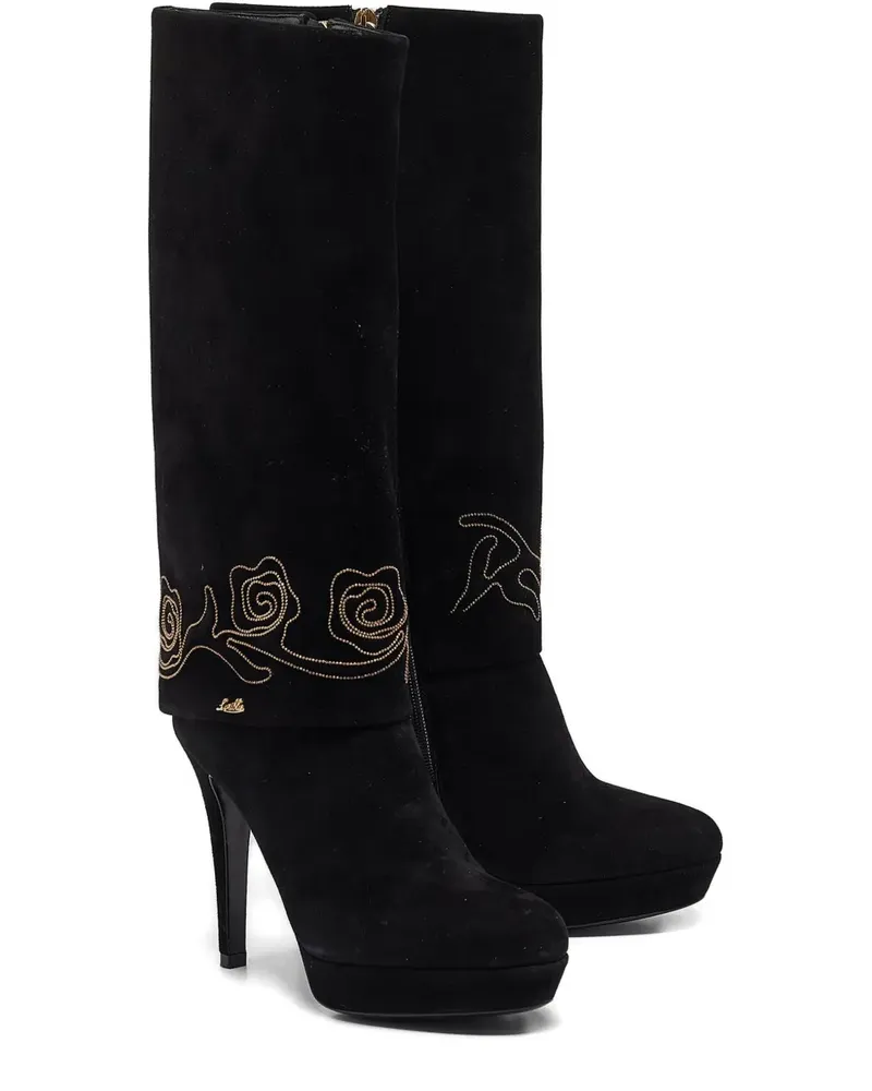 Loriblu Stiefel mit Rosenstickerei 100mm - Schwarz Schwarz