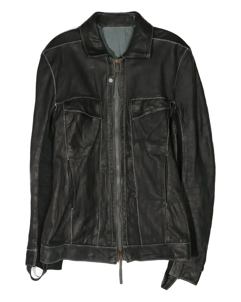 Boris Bidjan Saberi contrast-stitch leather jacket - Schwarz Schwarz