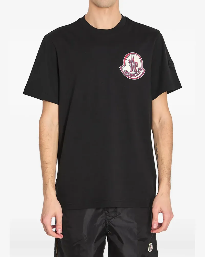 Moncler T-Shirt mit Logo-Patch - Schwarz Schwarz