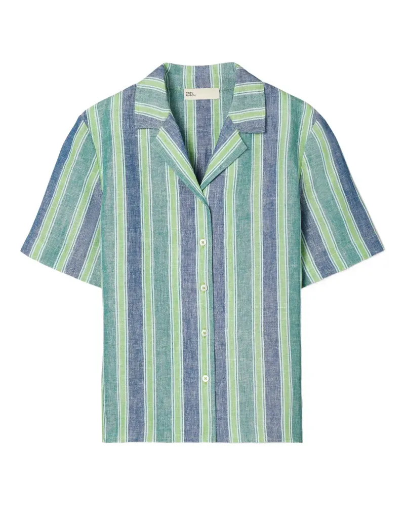 Tory Burch Gestreiftes Camp Hemd aus Leinen - Blau Blau