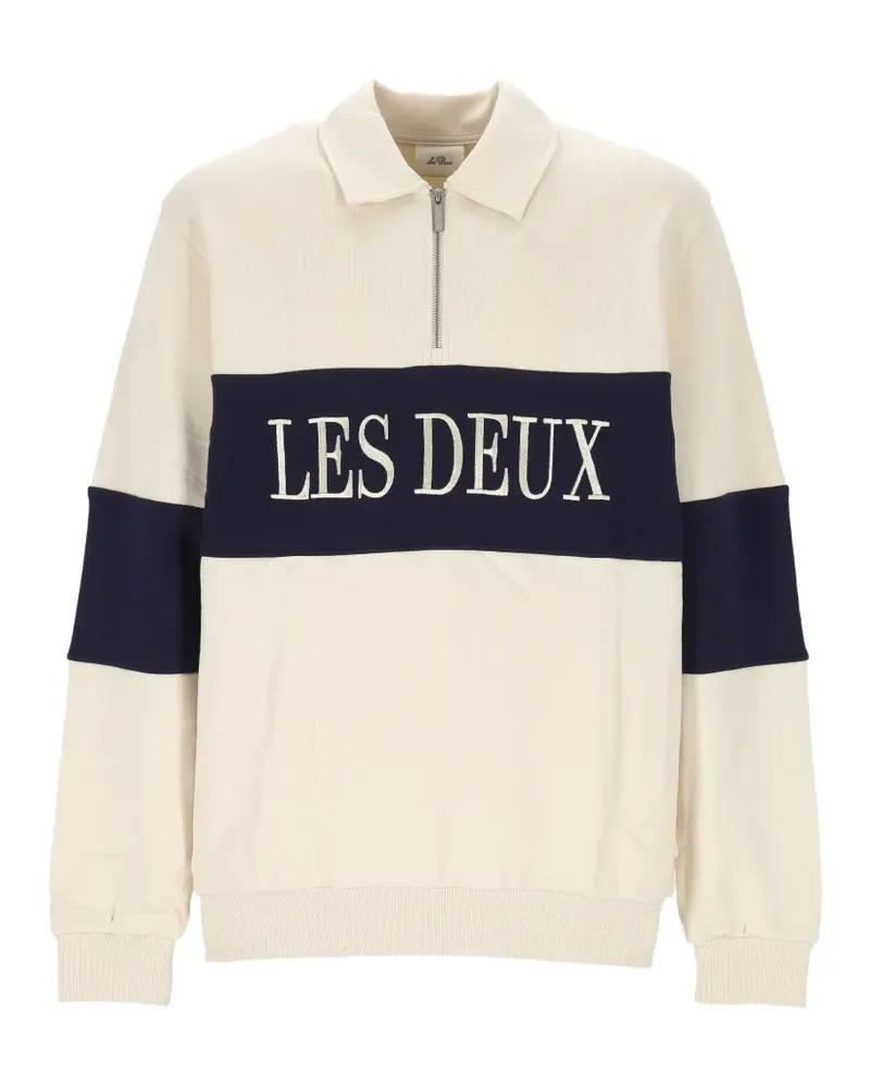 LES DEUX logo-embroidered zip-neck sweatshirt - Nude Nude