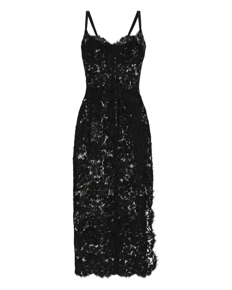 Dolce & Gabbana Midikleid aus Spitze mit Schlitz - Schwarz Schwarz