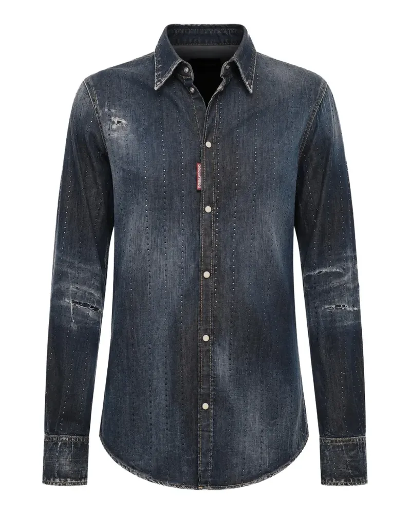 Dsquared2 rhinestone-embellished distressed-effect shirt - Blau Blau
