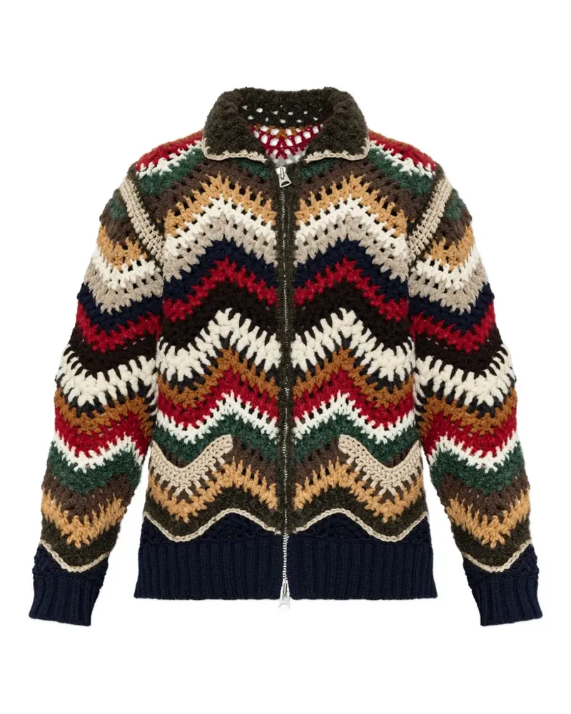Sacai crochet-knit chevron-pattern cardigan - Nude Nude