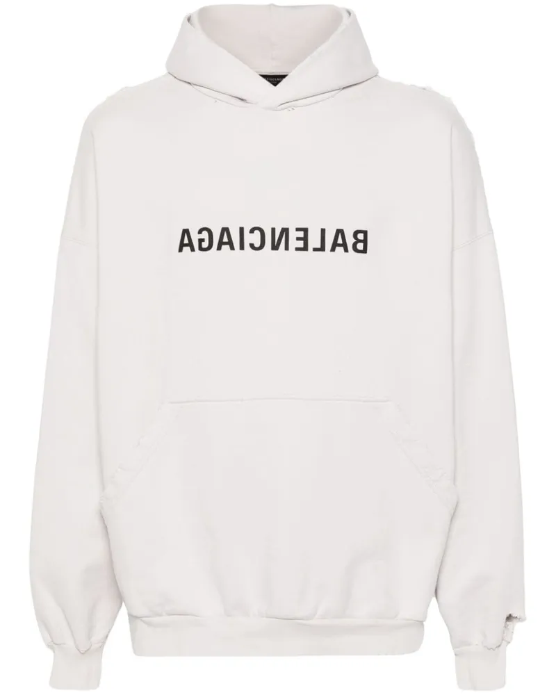 Balenciaga Hoodie in Distressed-Optik Weiß