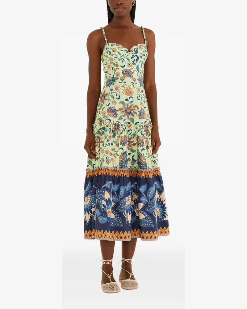 FARM Rio green floral delhi tapestry beaded straps midi dress - Grün Grün